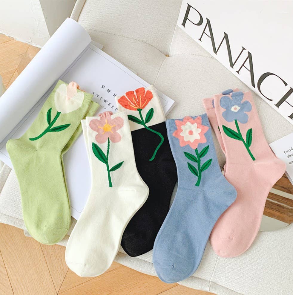 JC Sunny Fashion - JCS010 3D Floral Spring/Summer Socks: Assorted 5 pairs/pack--1 pattern per pair;      min. 4 packs 20 pairs