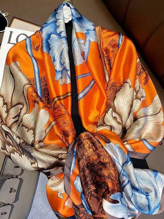 UZ Wholesale Store - Floral Printed Shawl&Scarf: ORANGE / One_size