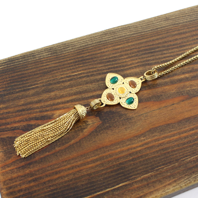 Pretty Persuasions - N24069 Stone Adorned Stainless Steel Pendant Tassel Necklace: 02 Red