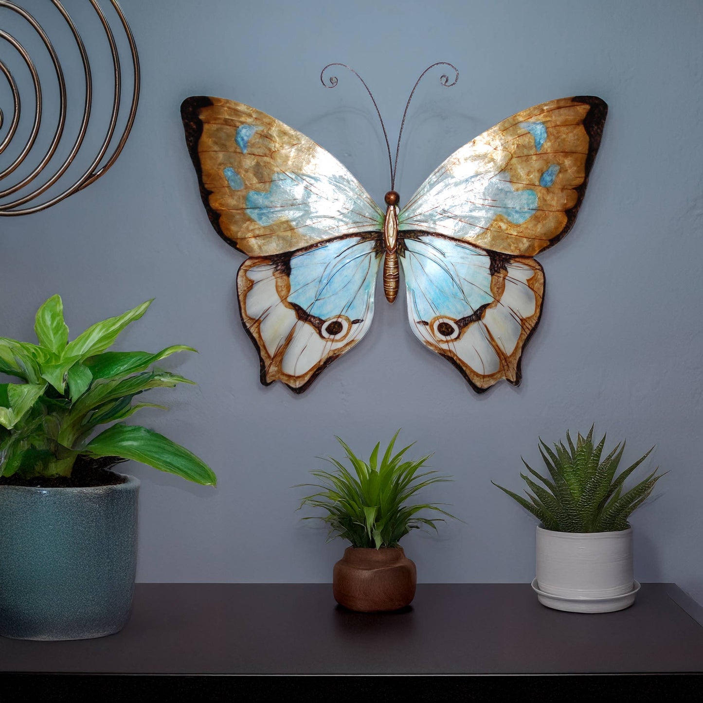 Eangee Home Design - Butterfly Wall Decor Copper With Aqua, w/ Capiz-Outdoor Safe