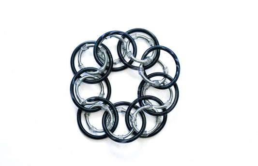 Sea Lily - L37H-BR - silver and black textured loop stretch bracelet