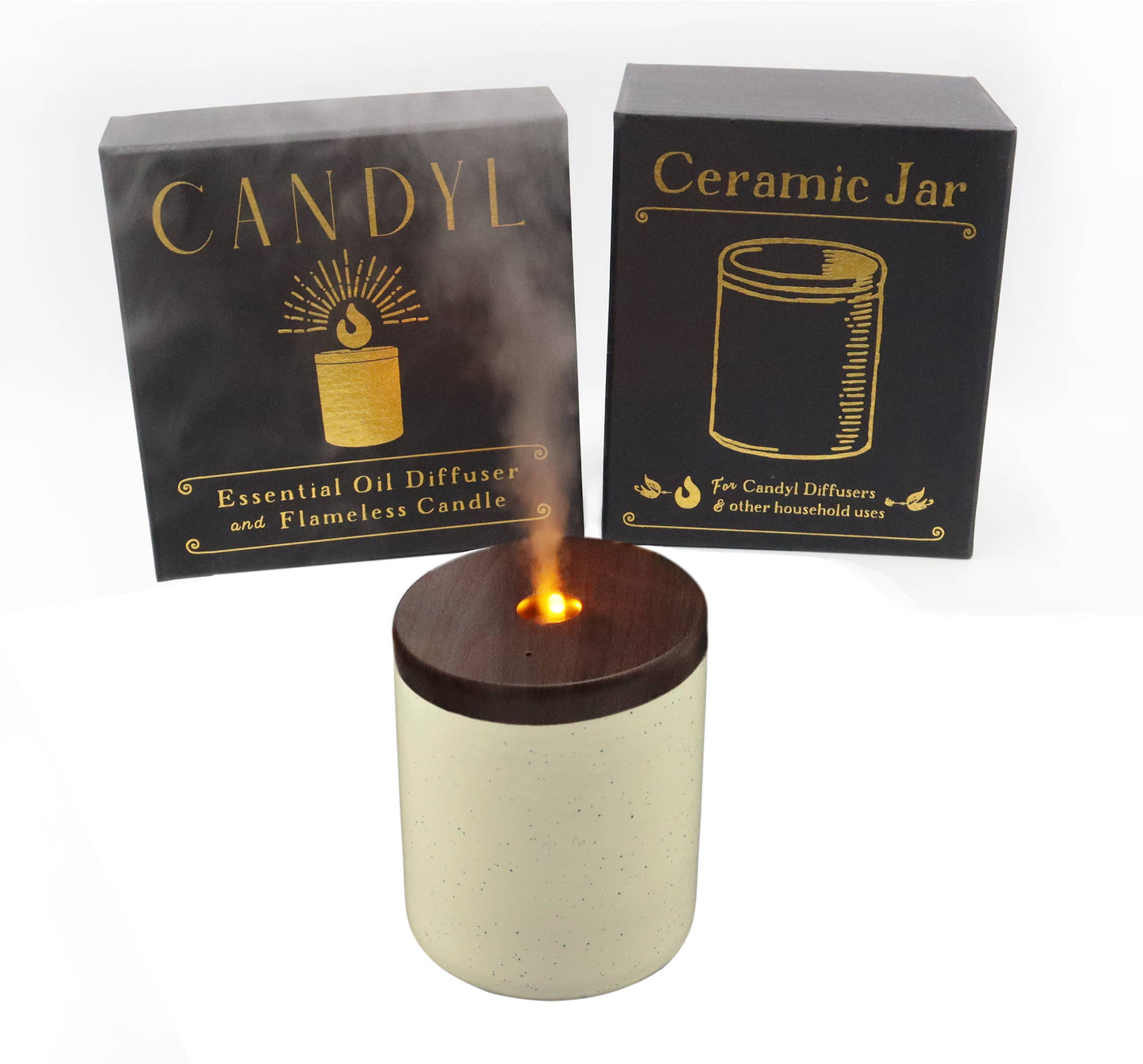 Candyl - Candyl Candle Diffuser with Rechargeable Battery: White Jar, Light Wood Top