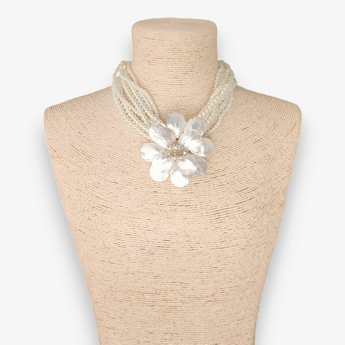 Bijoux Envie Statement Jewelry - Mother of Pearl Flower Necklace | Handmade Statement Jewelry