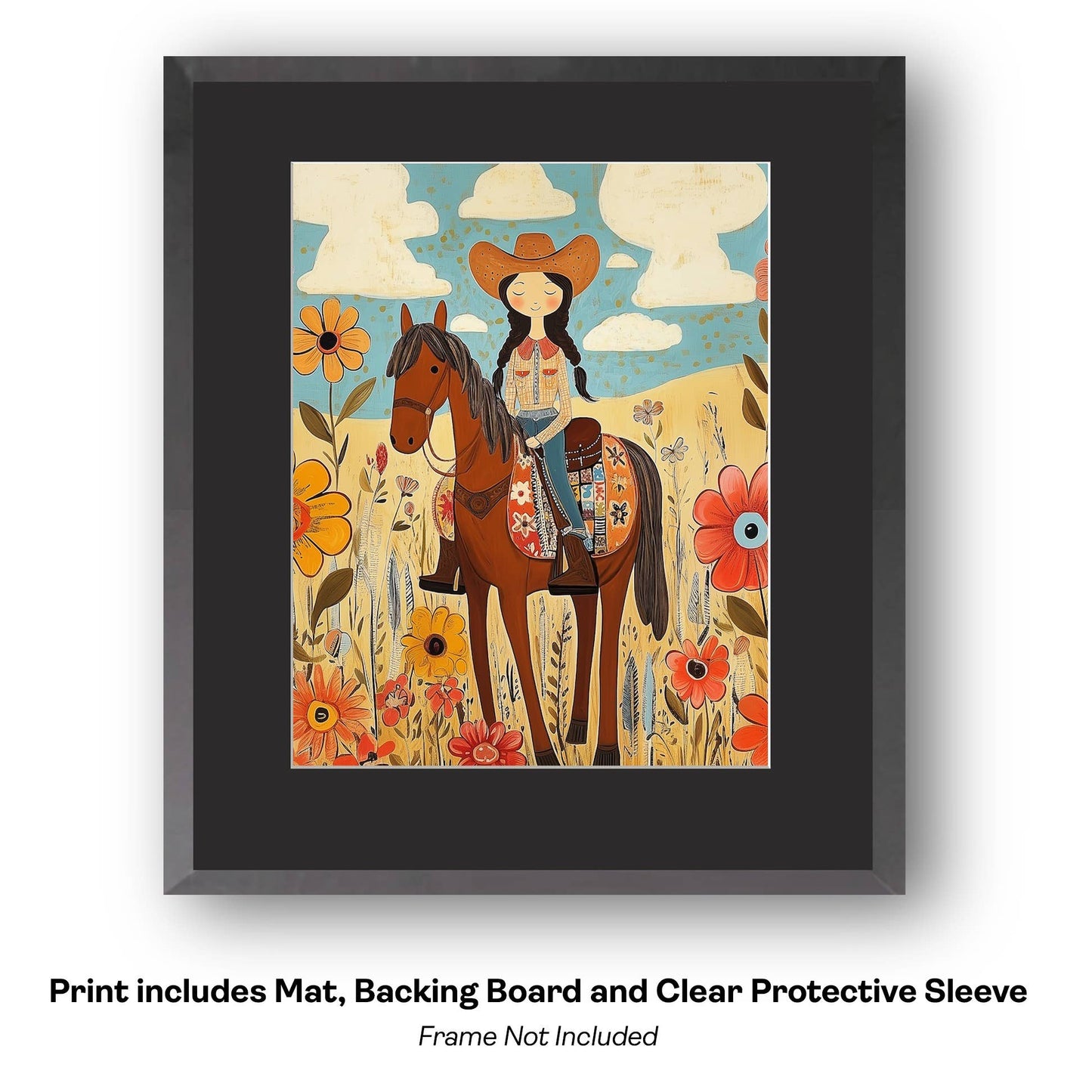 Mowbi - Folk Fairy Wildflowers -  Folk Art Prints – 8″x10″ Artwork in 11″x14″ Mat