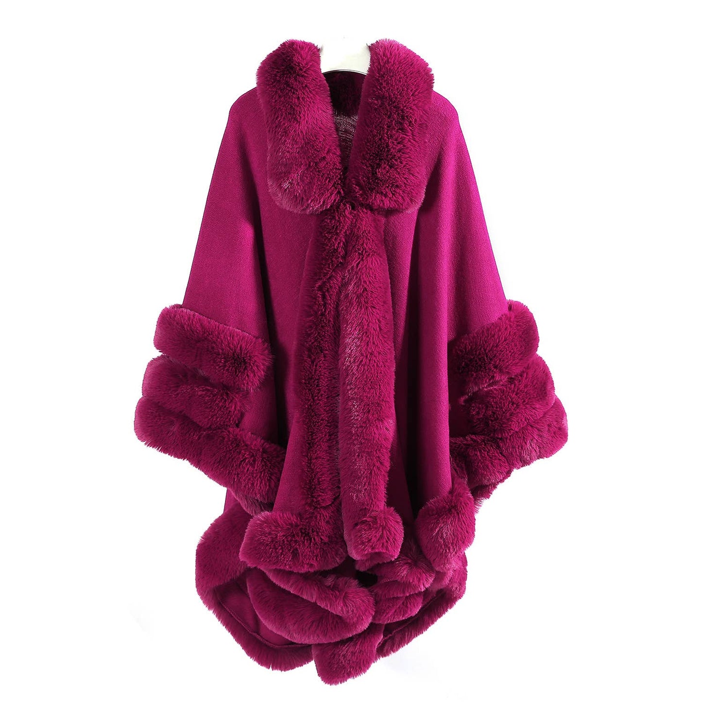 PEACH ACCESSORIES - PE370 faux fur trimmed snuggling CAPE: Beige