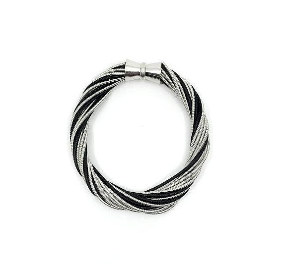 Sea Lily - 596 - Silver and Black Twist Bracelet with Magnetic Clasp