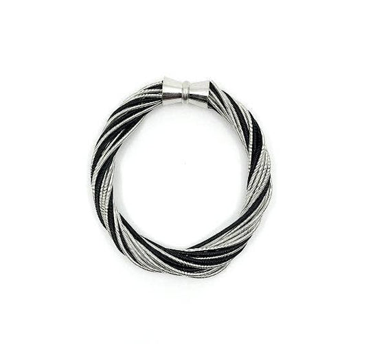 Sea Lily - 596 - Silver and Black Twist Bracelet with Magnetic Clasp