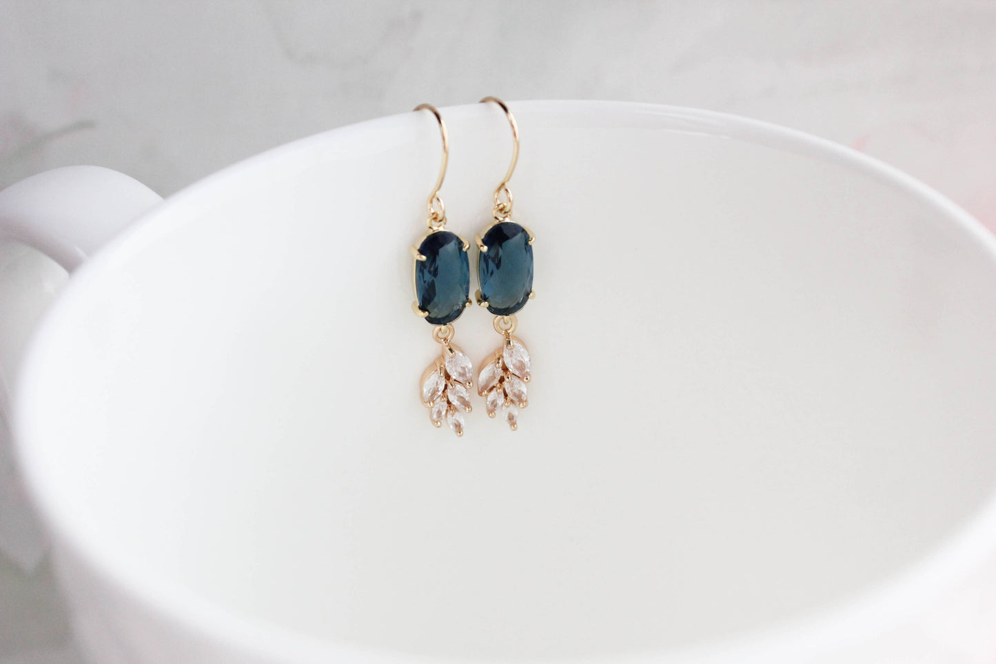 A Pocket of Posies - Sparkling Crystal Earrings | Leaf Earring | Blue Earrings: Navy Blue