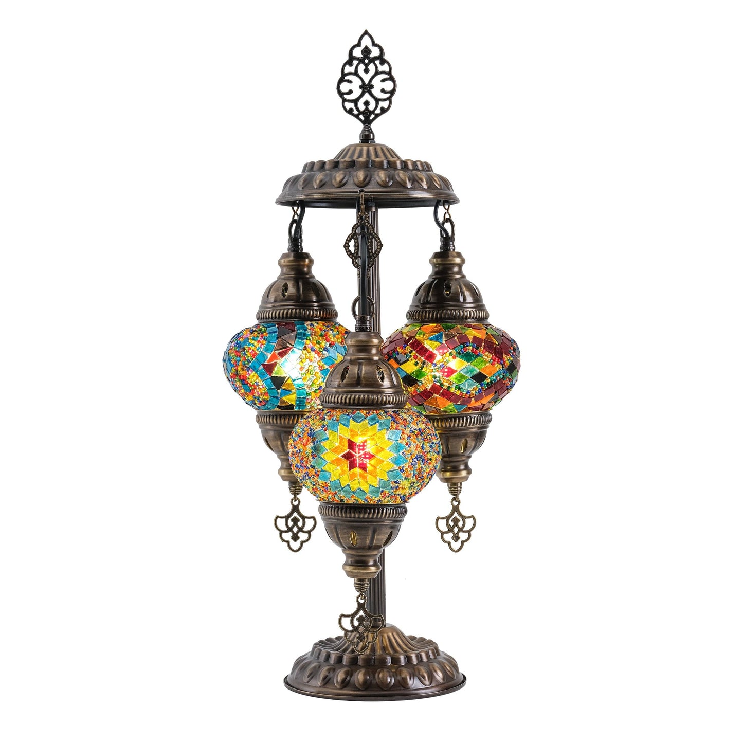 Mozaist LLC - 3-Globe Turkish Mosaic Table Lamp (Rainbow)