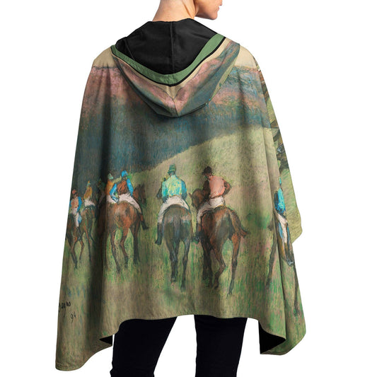 RainCaper - Degas "Racehorses in a Landscape" Reversible Rain Cape – Lightweight Hooded Wrap