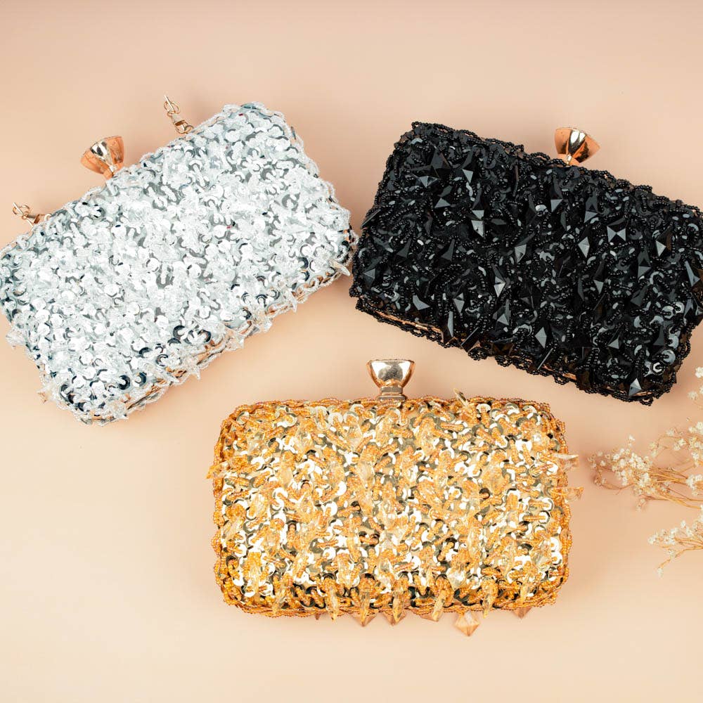 PEACH ACCESSORIES - OC3910 embellished beads embellished evening bag: Silver