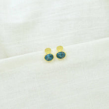 Load image into Gallery viewer, Schmuckoo Berlin - Oval Coin Stud Earring Gold Plated - Blue Turquoise