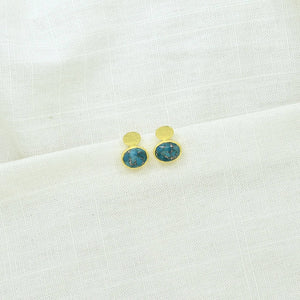 Schmuckoo Berlin - Oval Coin Stud Earring Gold Plated - Blue Turquoise