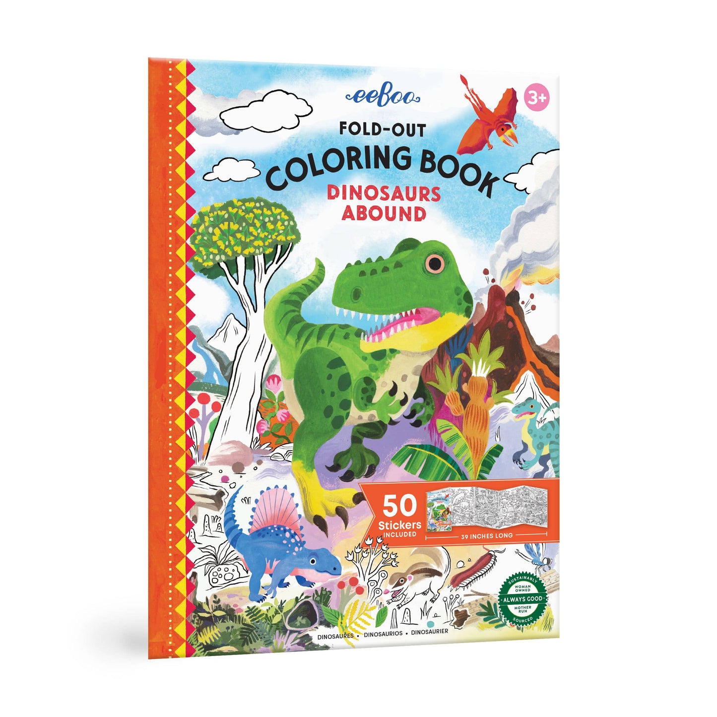 eeBoo - Dinosaurs Abound Fold-Out Coloring Book with Stickers