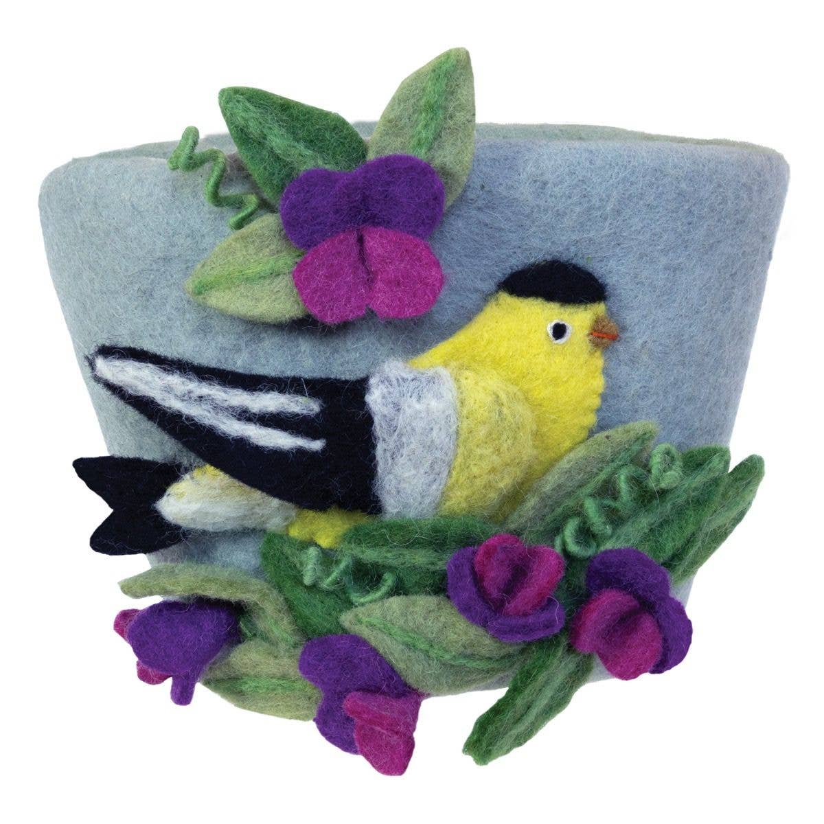 dZi Handmade - Sweetpea Goldfinch Felt Pot