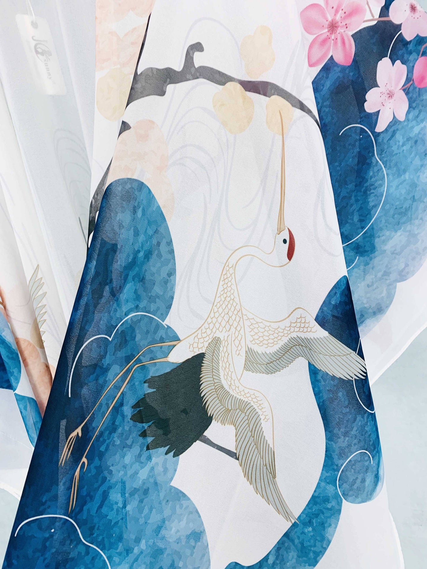 JC Sunny Fashion - JC071036 Blue-Pink Crane & Floral Kimono