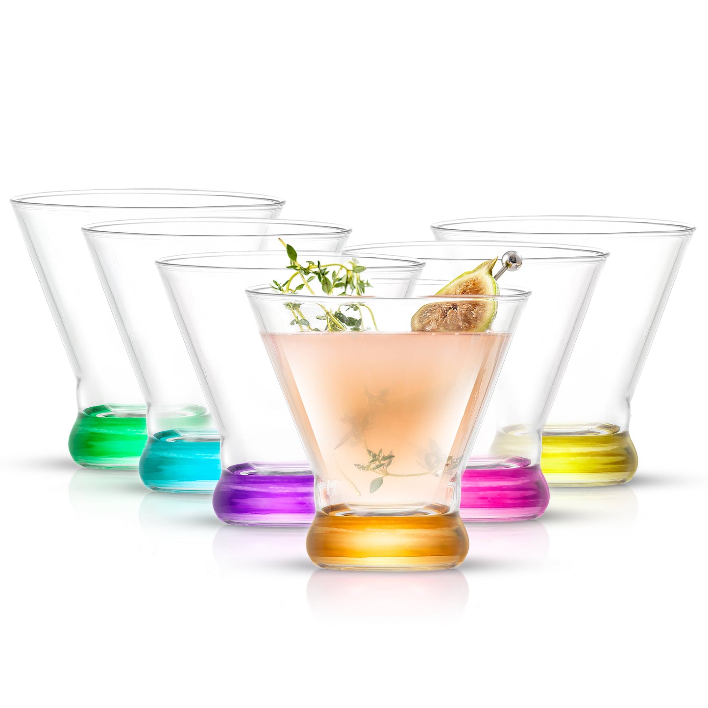 JoyJolt - Hue Colored Stemless Martini Glasses, Colorful Party Glasses