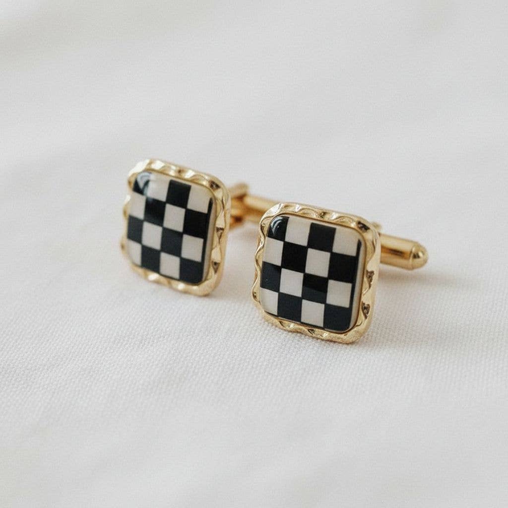 Ellemadera - Artisan Black and White Geometric Drop Earrings