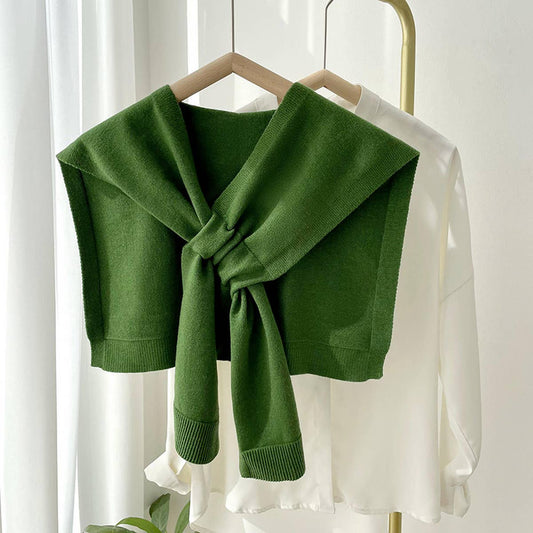ACCITY - Solid Color Knitted Knotted Shawl – Casual & Cozy _CWASC0757: Green / (OS) 2