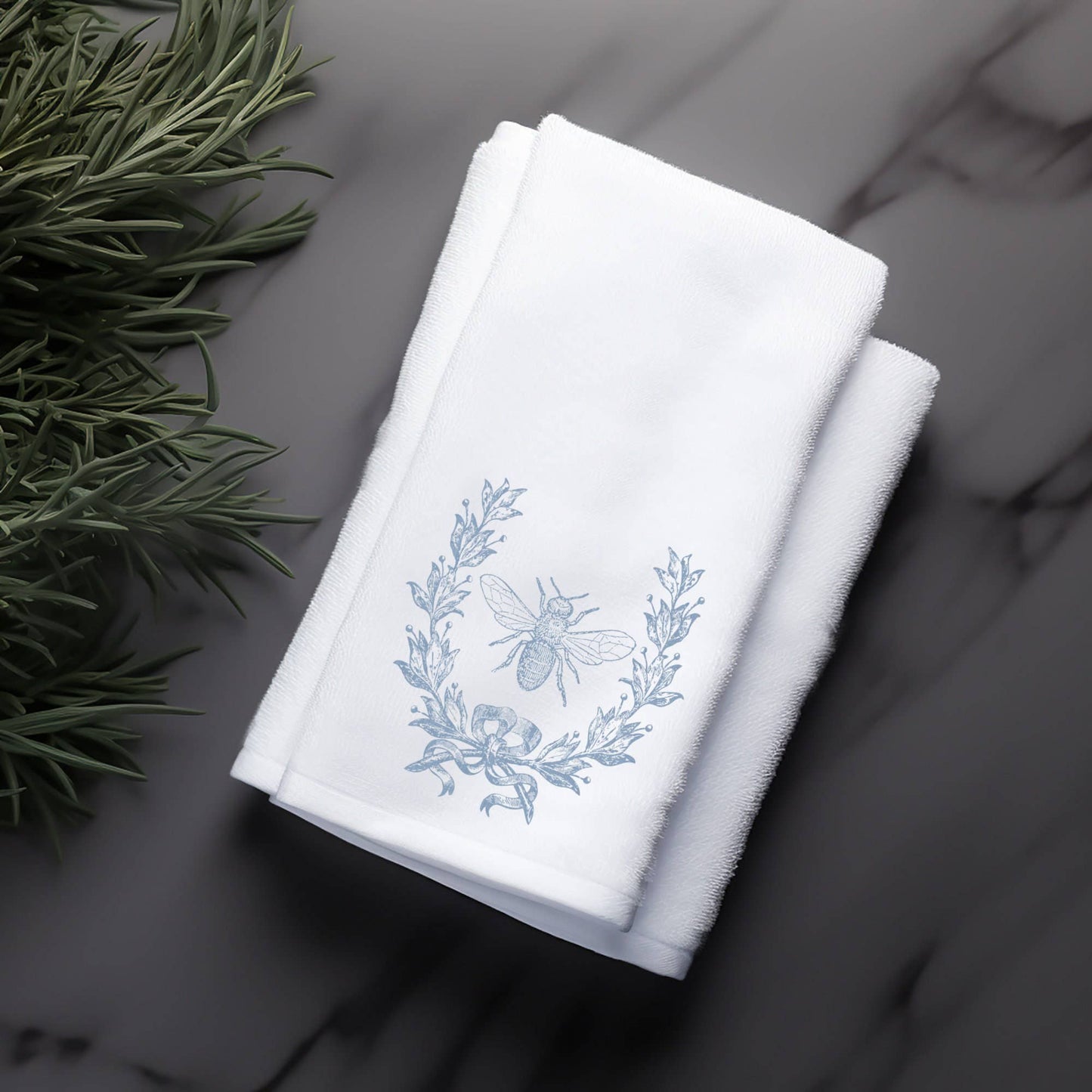 Fernville Creations - French Country Bee Fingertip Towel, Elegant Bath Decor