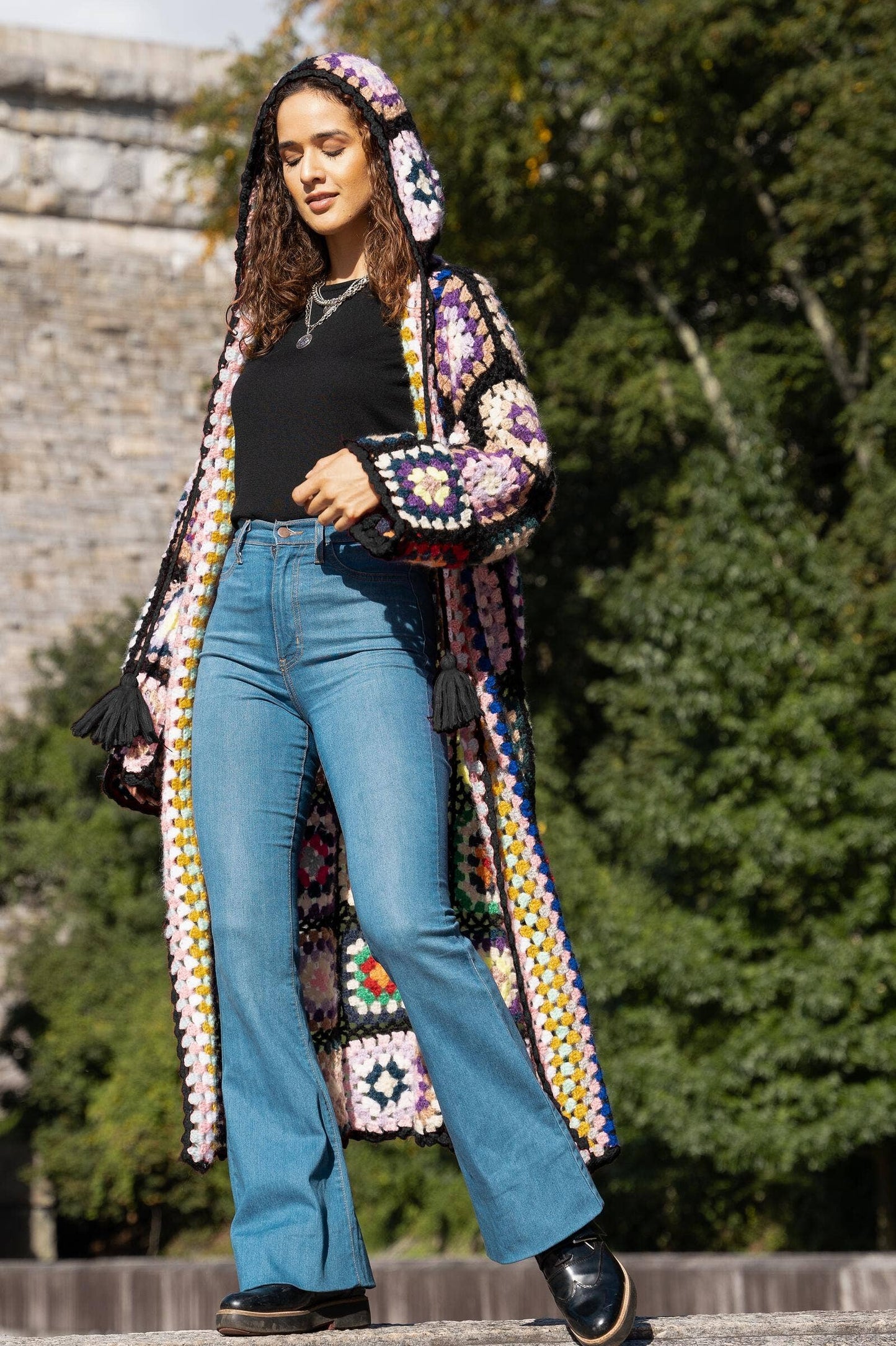 SAACHI - Hooded Granny Crochet Kimono: White