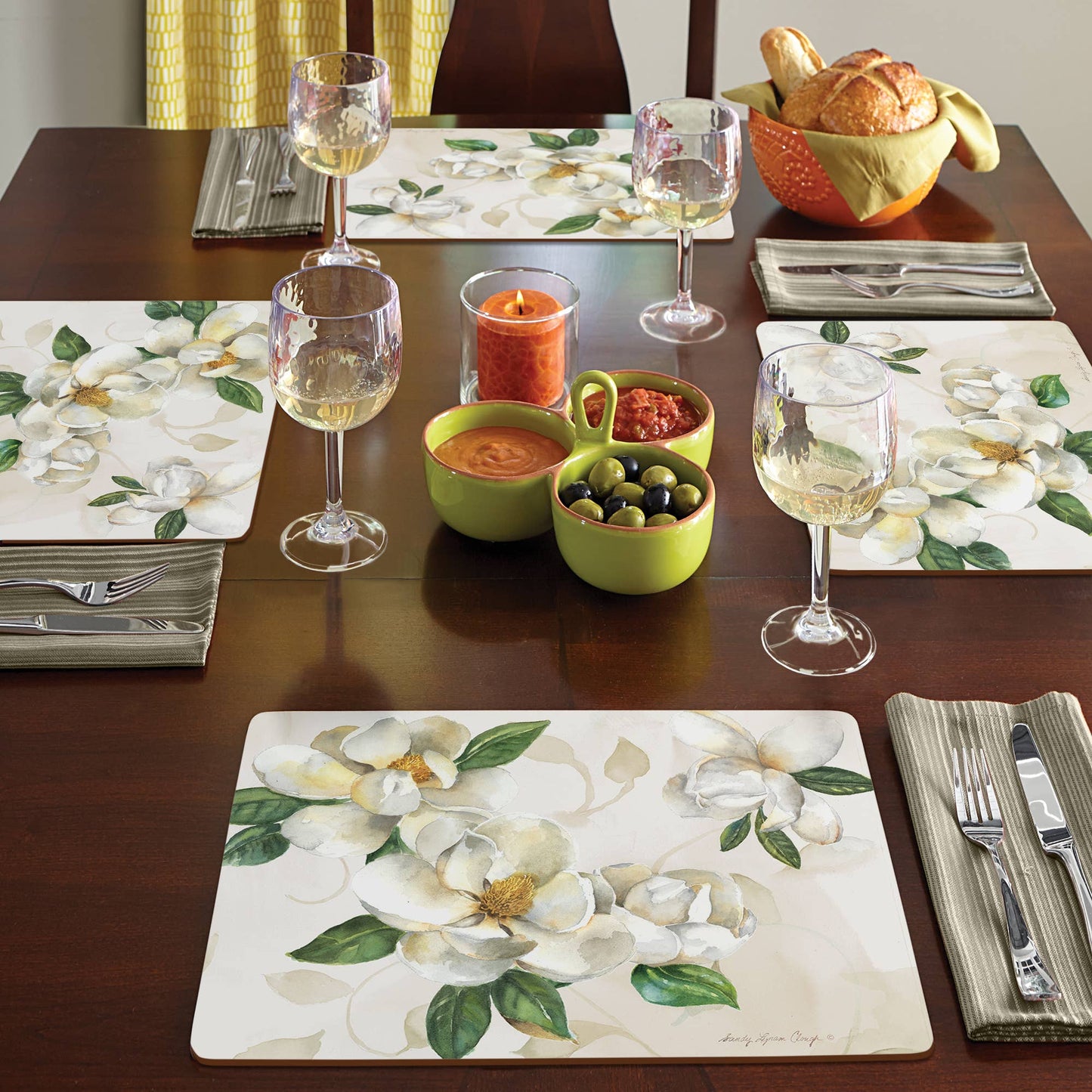 CounterArt/Highland Home/Thirstystone/CoasterStone - Cala Home Magnolias Decorative Hardboard Placemats