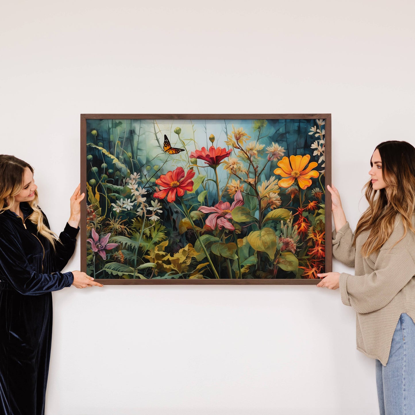 Hangout Home - Lush Garden - Nature Canvas Art - Wood Framed Floral Decor: 24x36" Extra Large Canvas Art with Thick Wood Frame