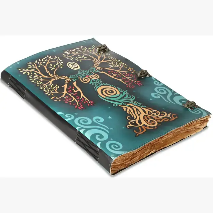 Tuzech Leather - Book of Spell LeatherBound Huge Journal Grimoire Print Diary: 22" Inch / Green Lady