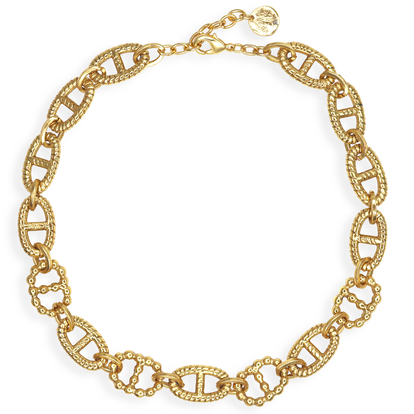 KARINE SULTAN - Chainmail and carved link layering necklace: Gold