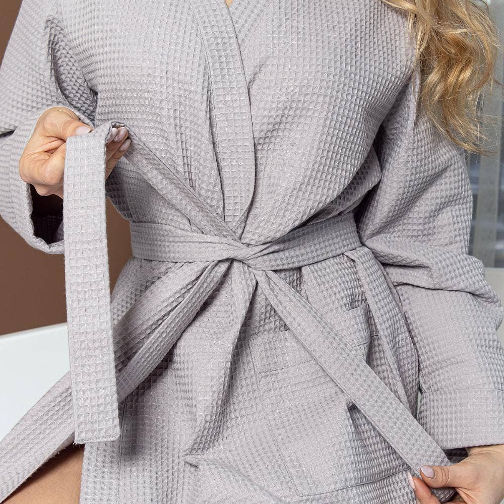 Allure Bath Fashions - Unisex Lightweight Waffle Bathrobe, Spa Dressing Gown Kimono: White / S/M