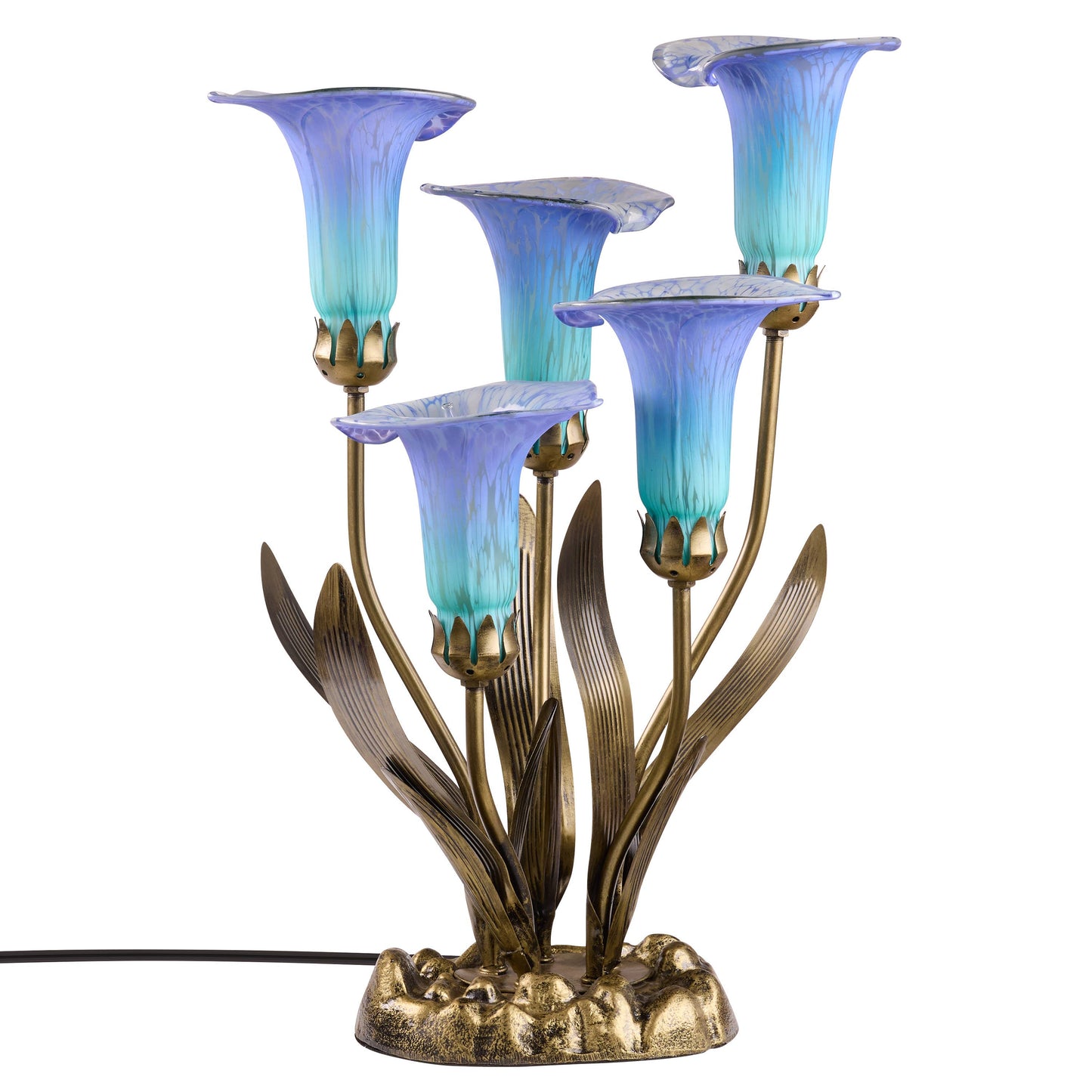River of Goods - 20"H Teal Hand Blown Glass 5 Calla Lily Uplight Accent Lamp