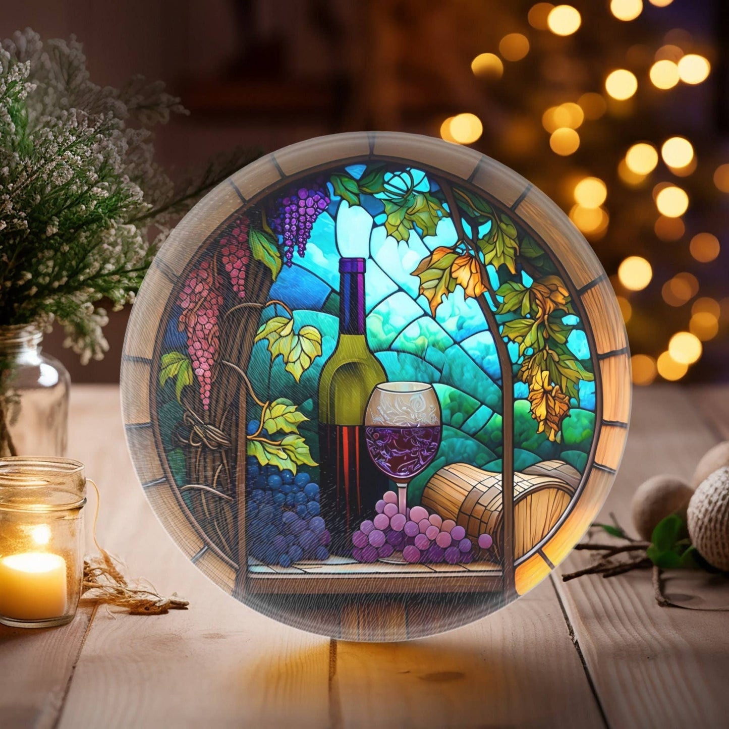 Fernville Creations - Wine Theme Cutting Board, Printed Image on Tempered Glass: 12 Inch