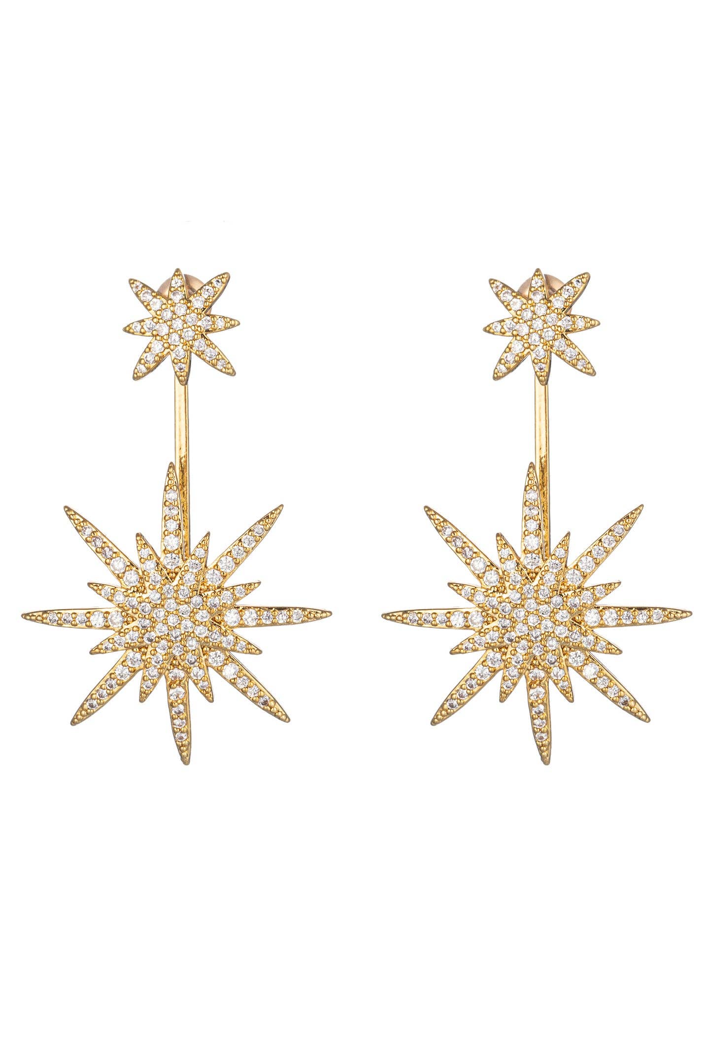 Eye Candy Los Angeles - North Star Earrings - Gold Brass with Drop Design: Yellow Gold
