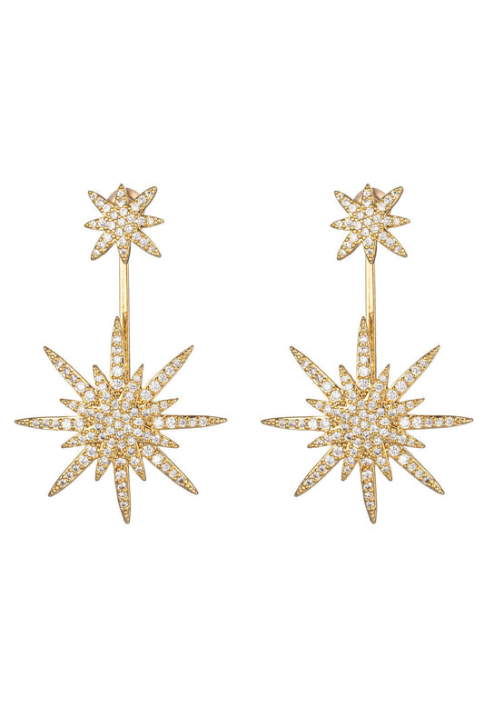 Eye Candy Los Angeles - North Star Earrings - Gold Brass with Drop Design: Yellow Gold