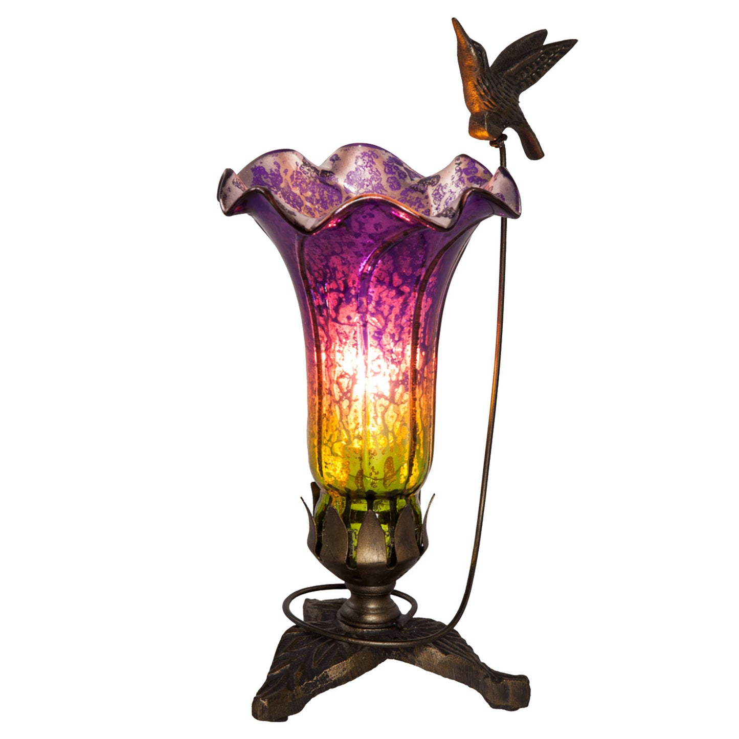 River of Goods - 10.25"H Hand Blown Mercury Glass Hummingbird Lily Lamp