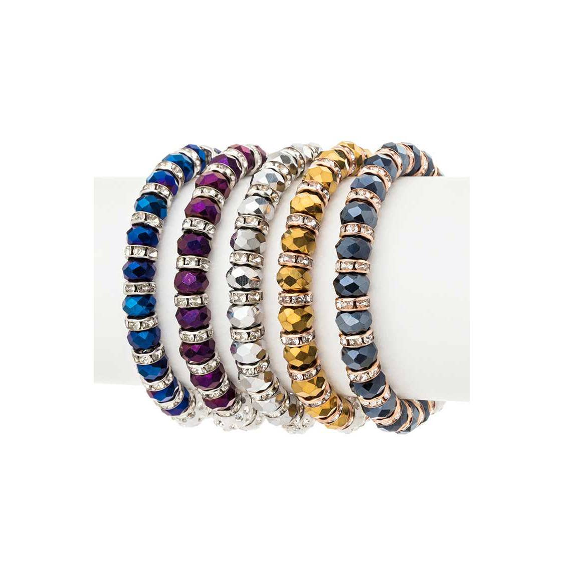 Artini Accessories - Crystal Beads Metallic Stretch Bracelet Set