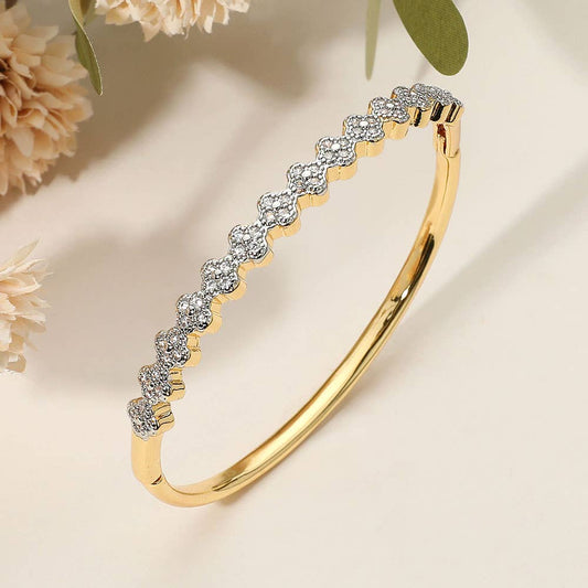 Sensibling Corp. - SECRET BOX_Stainless Steel Rhinestone Pave Quatrefoil Hinged Bangle Bracelet