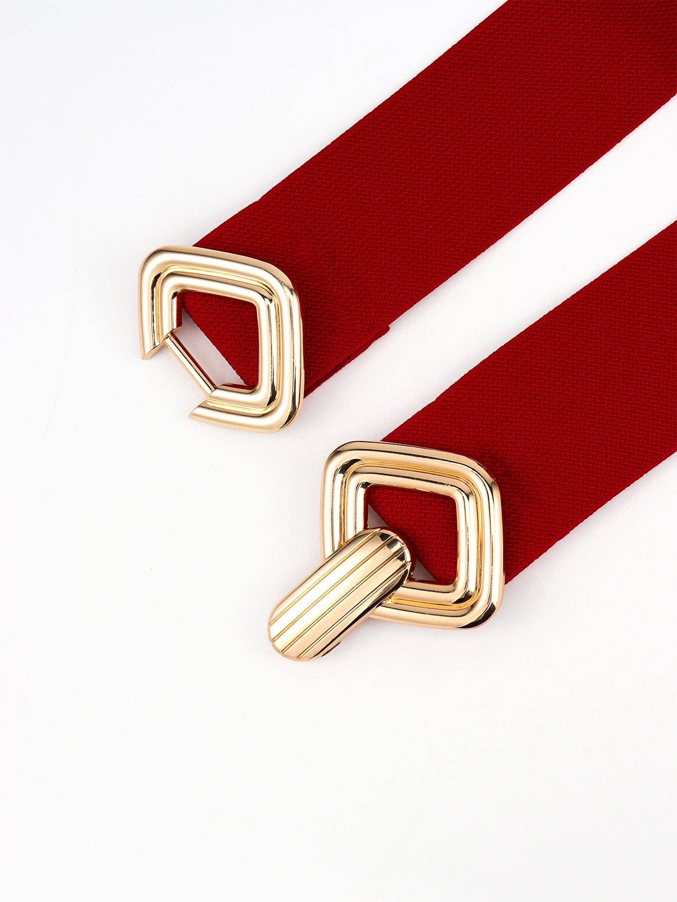 Kustom Kreations Goods - Geometric Buckle Elastic Wide Belt: Red / One Size