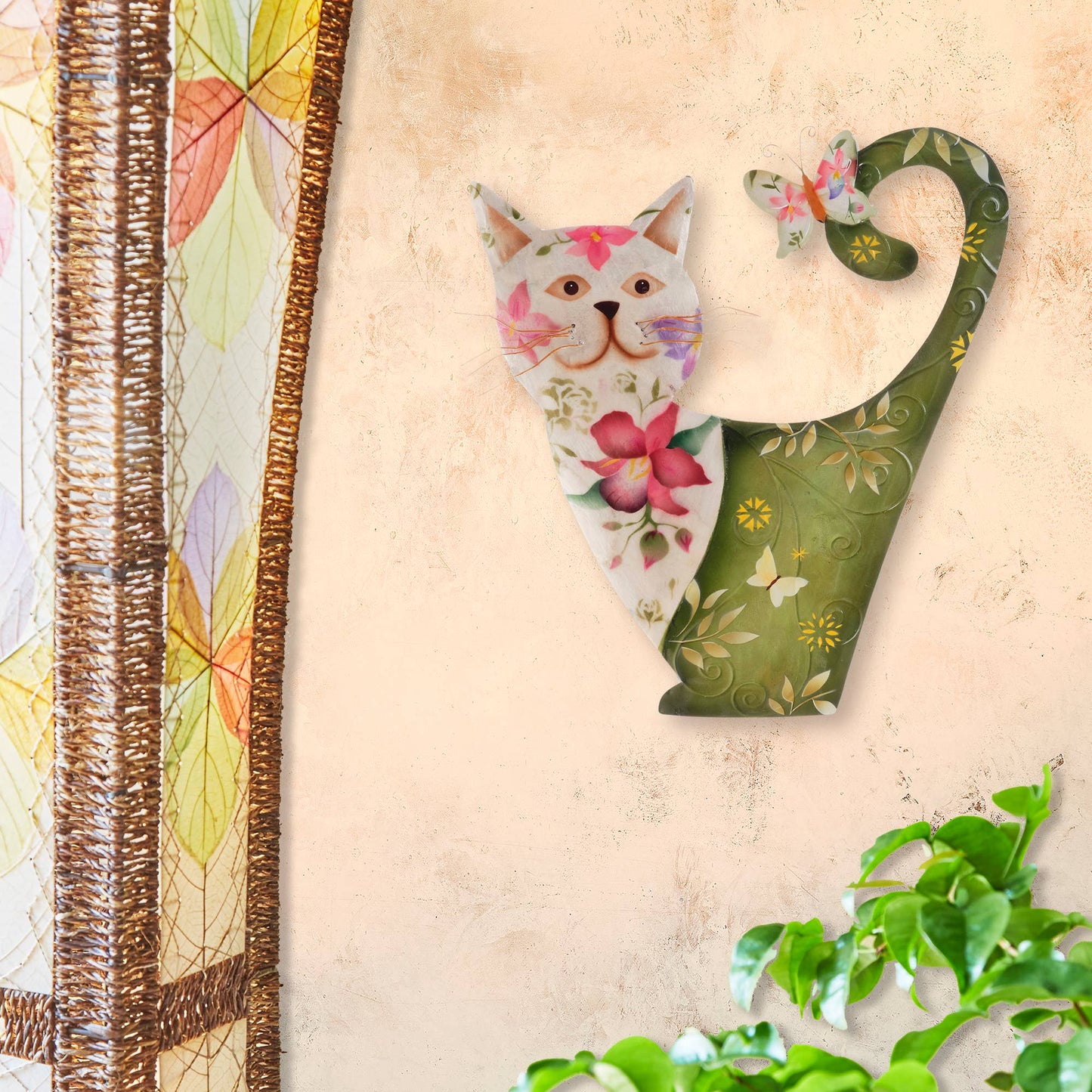 Eangee Home Design - Cat Wall Decor White And Green, Capiz & Metal, Outdoor Safe