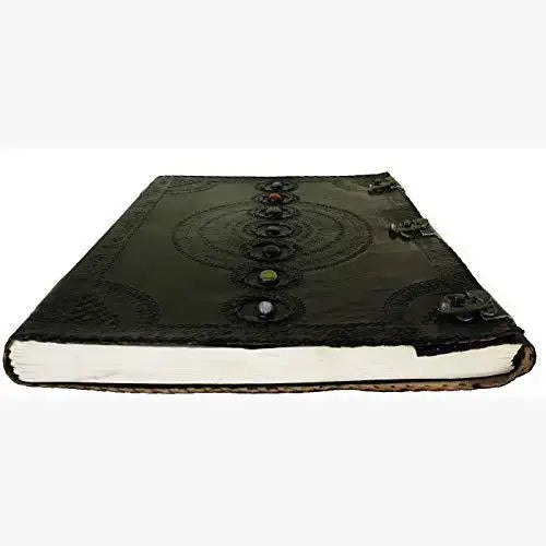 Tuzech Leather - Tuzech Handmade Vintage Seven Chakra Stone Embossed Diary: Brown / 10 x 7 inch / Unlined