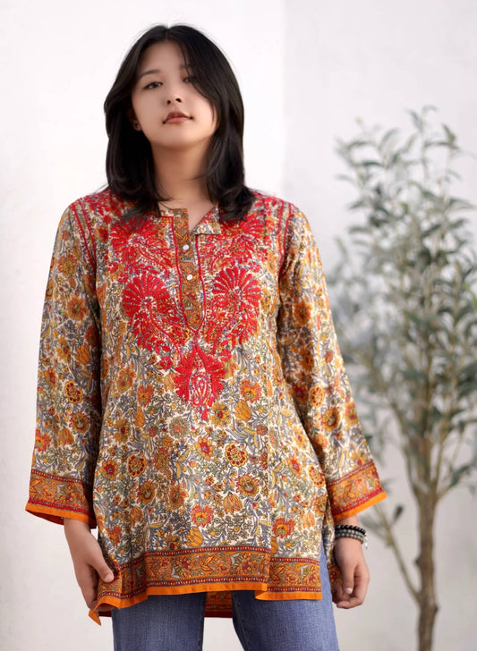 Dolma - KDC Emb. Tunic Red Orange: M
