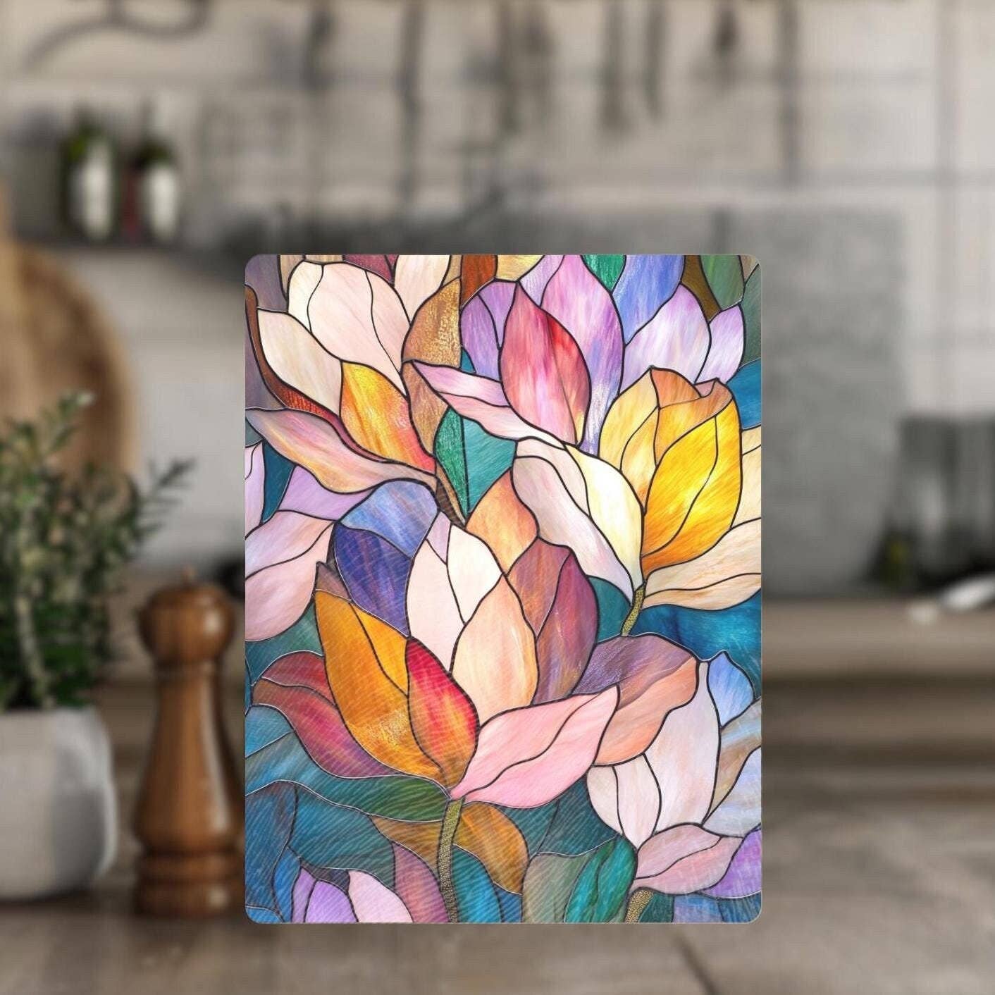 Fernville Creations - Imitation Stained Glass Flower Charcuterie Serving Tray: 12x15 Inch