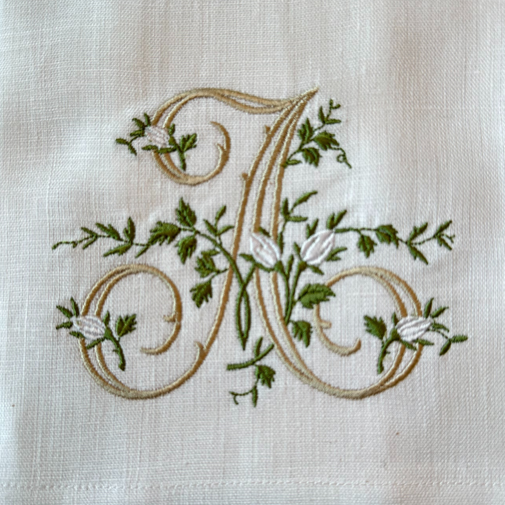 Arte Italica & Crown Linen Designs - Floral Monogram Towel - New: J