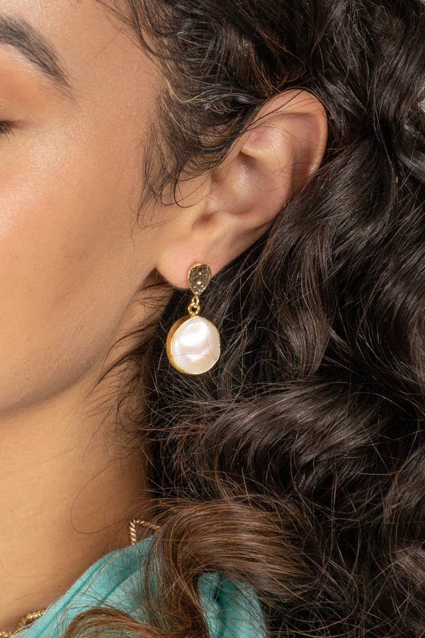 SAACHI - Freshwater Pearl Full Moon Dangle Earrings