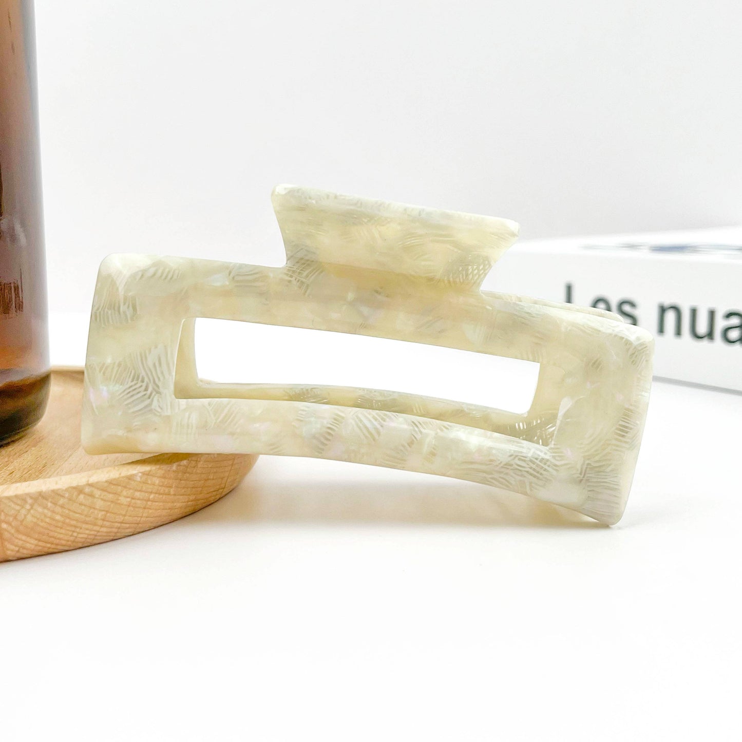 TheDivaSoap - Rectangular Acetate Hair Claw, Premium Quality Hair Clip: Beige