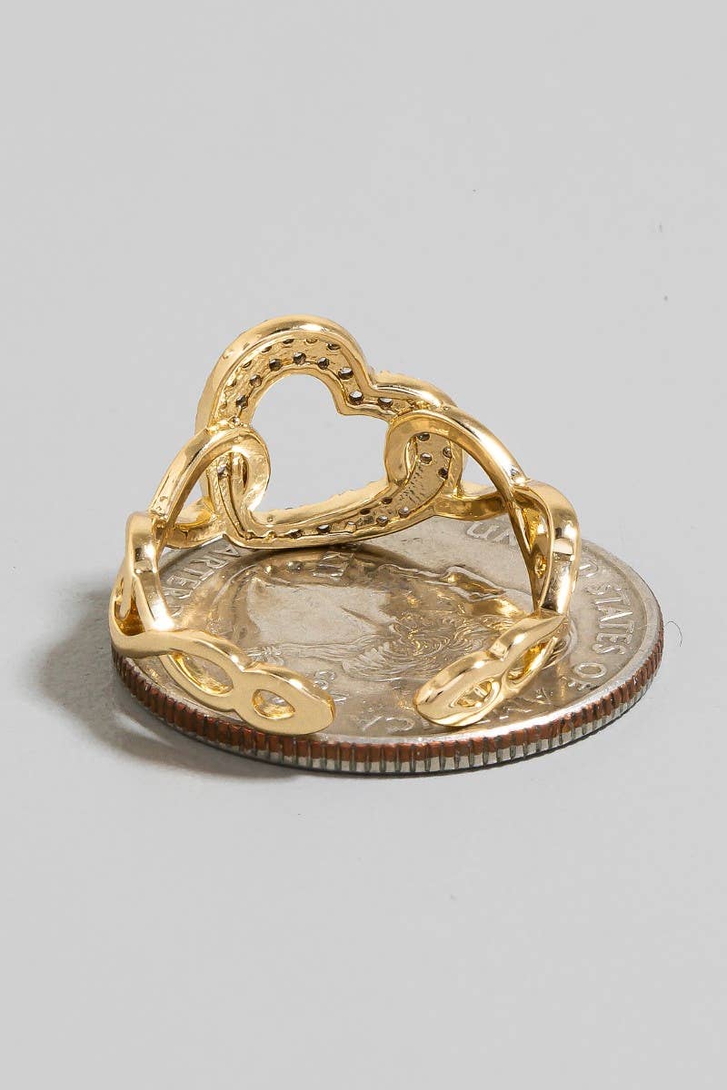 The Looks by Fame Accessories - Gold Dipped Cz Heart Solid Chain Open Band Ring: G