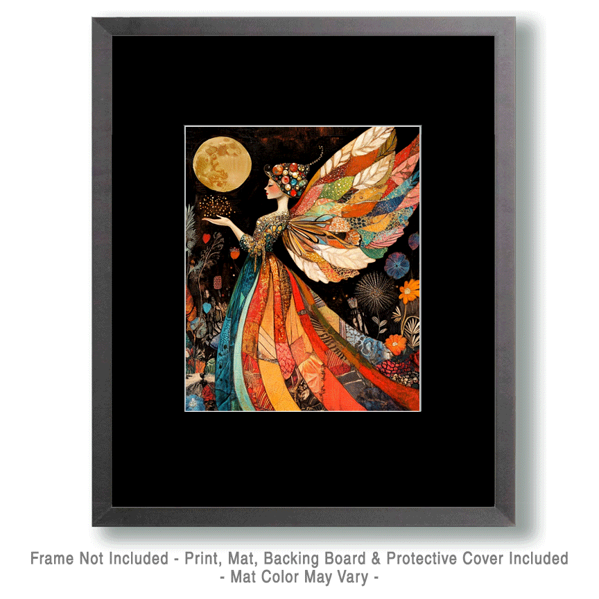Mowbi - Midnight Fairy Magic - Fairies Wall Art Prints – 8″x10″ Artwork for 11″x14″ Frame