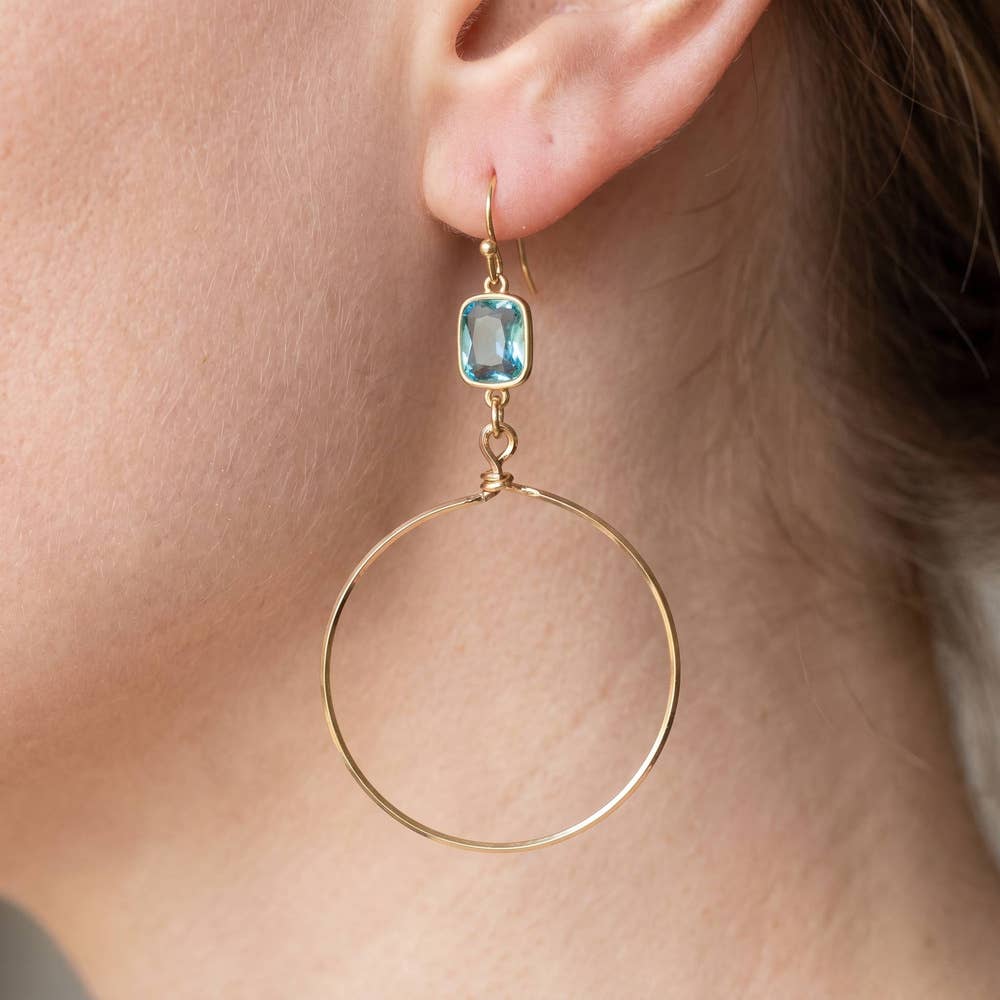 The Looks by Fame Accessories - Square Glass Bezel Drop Open Hoop Earrings: BPINK