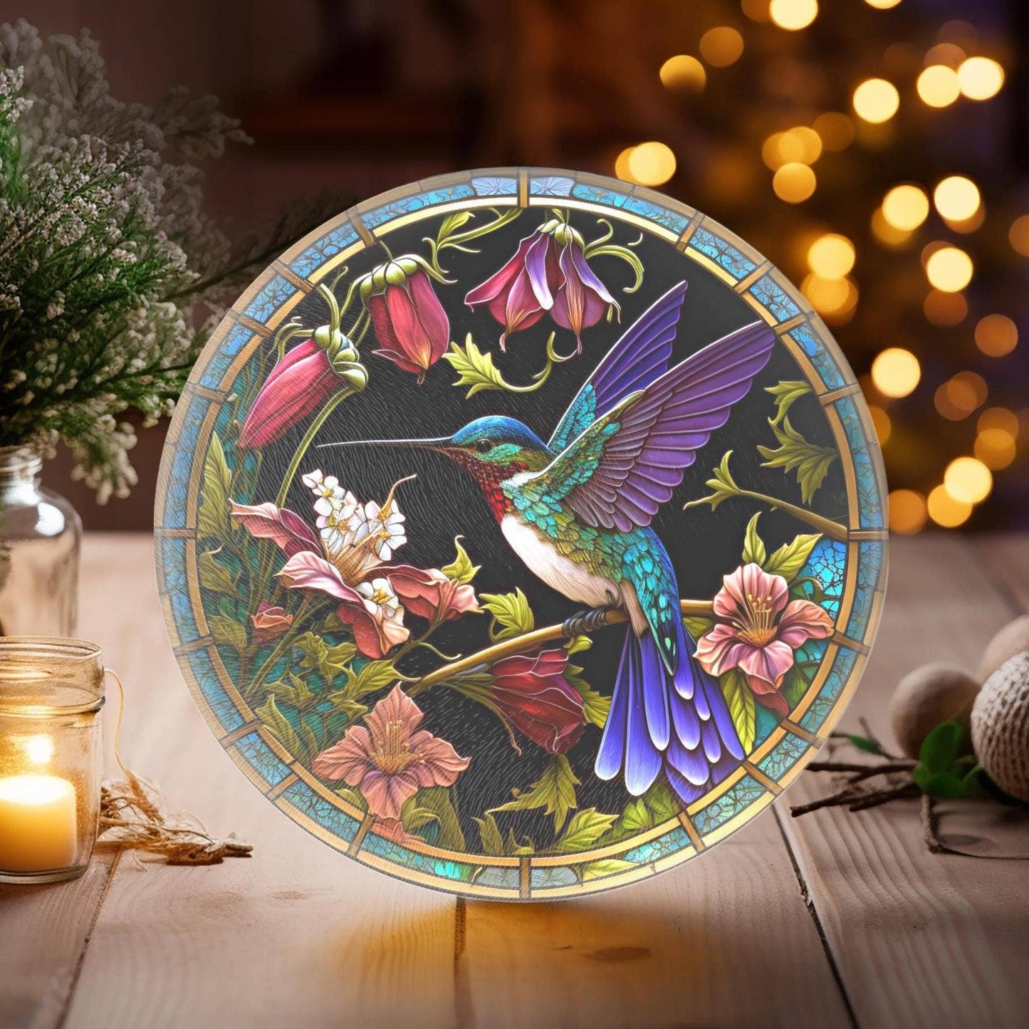 Fernville Creations - Hummingbird Tempered Glass Cutting & Charcuterie Board: 12 Inch