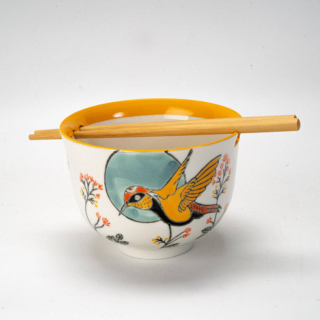 Urban Tokyo - 18oz 5"D Donburi Bowl With Chopsticks Set Hummingbird (4/16)